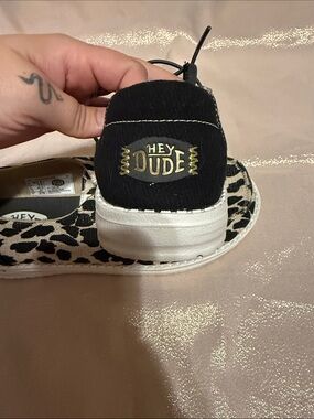 Hey Dude Leopard Slip-On in Black & Cream with White Sole